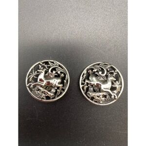 Sarah Coventry Earrings Silver‎ Tone Scenic Deer Working Clip On